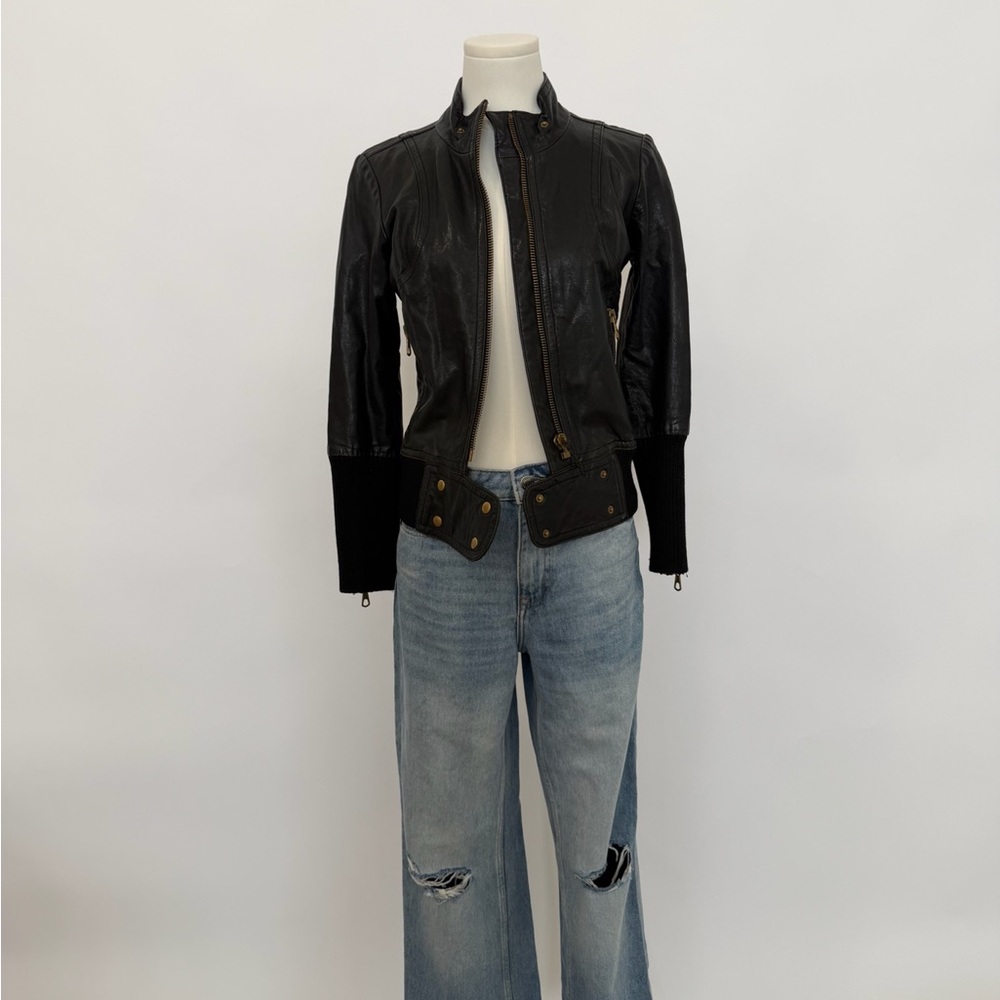 Smythe Black Leather Motocycle Jacket